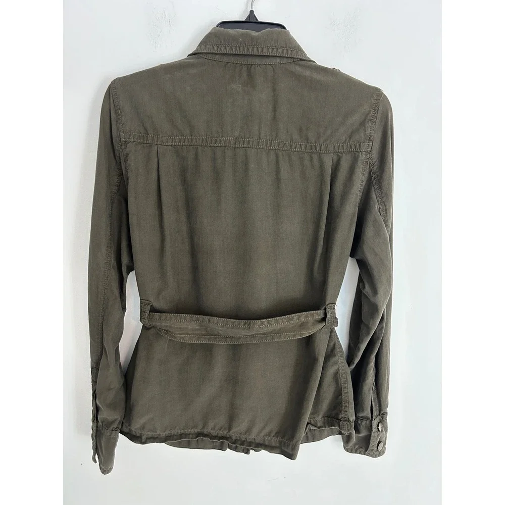 J.Crew Silk Cotton Utility Military Field Jacket Olive Green Safari Belted Sz SS